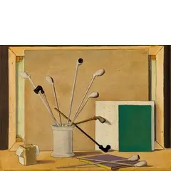 VASO CON PIPE E LIBRI, 1951 by Antonio Bueno, oil on panel, offered Jun 2015