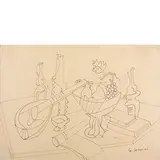 Gino Severini, NATURA MORTA, 1940, Disegno a penna su carta