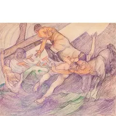 CENTAURI DEL MARE E DEL CIELO by Giuseppe Rivaroli, mixed media and pastello on paper, offered Jun 2015