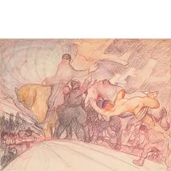 SULLE VIE DEL MONDO by Giuseppe Rivaroli, mixed media and pastello on paper, offered Jun 2015