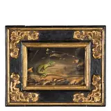 Natura morta con lucertola, coccinelle e fiore by Teresa Berenice Vitelli, tempera on pergamena applicata on canvas, offered Dec 2015