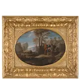 Giovanni Francesco Grimaldi, Paesaggio con Quo vadis, oil on copper