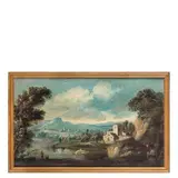 Carlo Lodi, Paesaggio lacustre con paesi e pescatore in primo piano / Paesaggio lacustre con viandante, oil on canvas