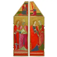 Santa Caterina d'Alessandria, Santa Margherita d'Antiochia / San Giuliano, San Nicola di Bari e nelle cuspidi l'Annunciazione by Ventura di Moro, offered Dec 2015