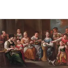 La scuola di cucito by Antonio Amorosi, oil on canvas, offered Dec 2015