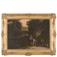 Paesaggio con personaggi, cavaliere e cani by Michelagelo Cerquozzi, oil on canvas, offered Mar 2016