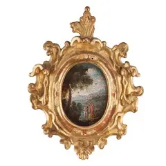 Fuga in Egitto / Battesimo di Cristo by Giovanni Battista Busiri, oil on copper, offered Mar 2016