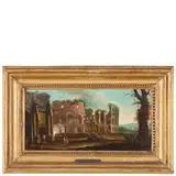 Veduta del Colosseo con l'Arco di Costantino / Veduta dell'Arco di Settimio Severo dal Tempio della Concordia al Palazzo del Campidoglio by Giovanni Battista Busiri, oil on copper, offered Mar 2016