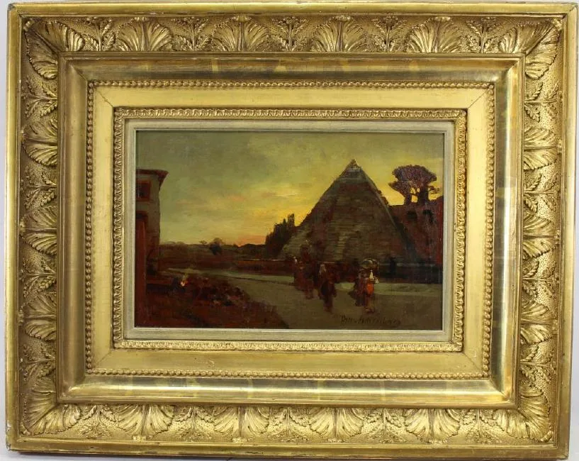 Oswald Achenbach, Pyramids, Oil on board