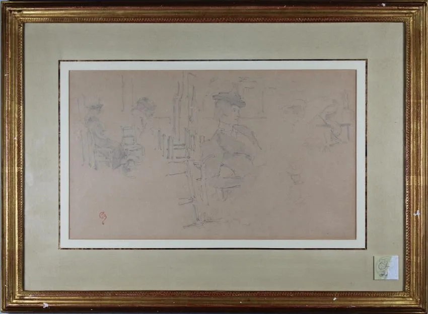Eugène Béjot, Feuille d'etude de femmes assises, Pencil