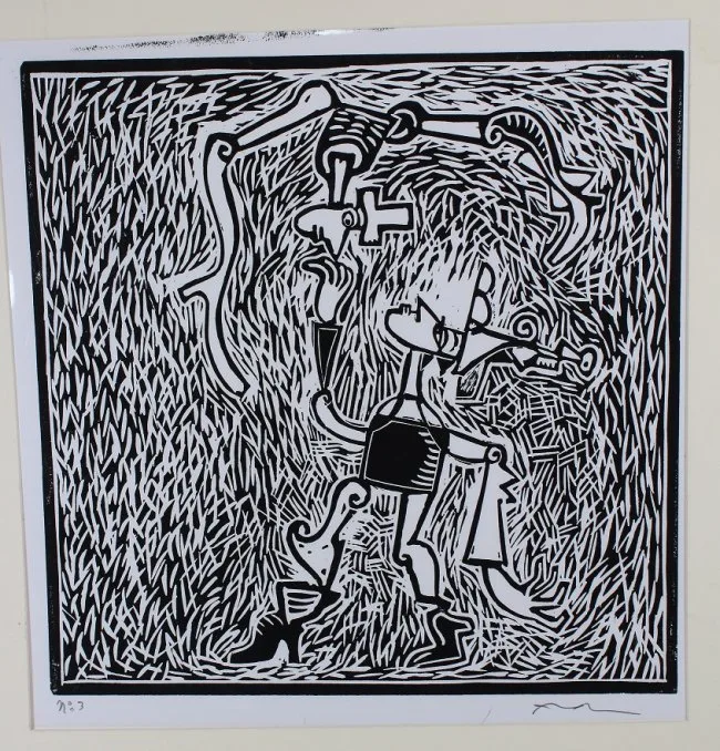 Adnan Charara, Acrobats, Linocut