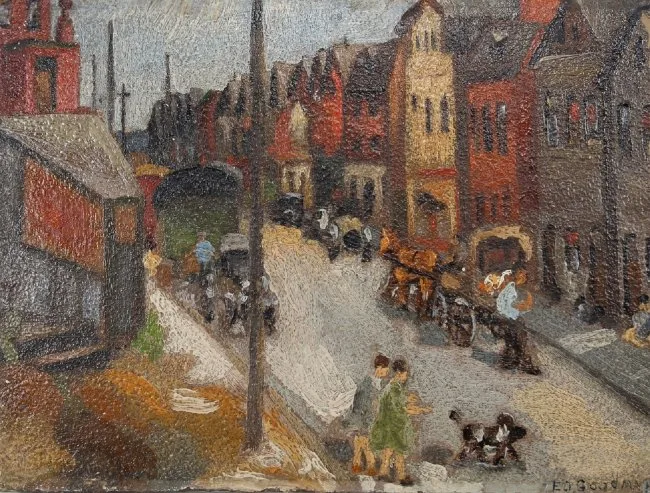 Edward Goodman, Street in Pittsburgh, Oil on board
