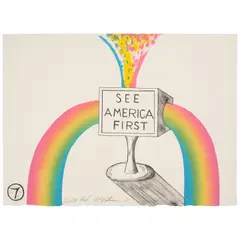 H. C. Westermann, Three plates, from See America First (Tamarind 2427; 2431; 2435), 1968, Three lithographs in colors on Copperplate deluxe and two on German Etching paper, each signed in pencil