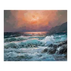 Alexander Dzigurski, seascape at sunset, oil on canvas