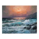 Alexander Dzigurski, seascape at sunset, oil on canvas