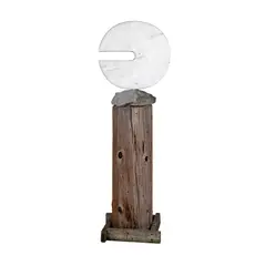 Charles B. Lawler, white, marble, on stone base, 1971, 20 in. dia., with natural wood pedestal, 40 in. hig