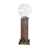 Charles B. Lawler, white, marble, on stone base, 1971, 20 in. dia., with natural wood pedestal, 40 in. hig