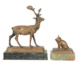 Antoine-Louis Barye, gilt, bronze on marble, each