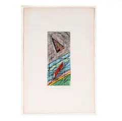 Ronald Davis, Untitled, drypoint print with hand coloring, 1980, ed. W.P. (working proof) I