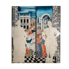 Untitled by Piero Fornasetti, oil on wood panel, 1951, sold Mar 2026