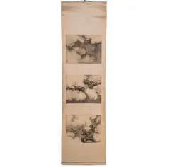 comprising three panels in by Shanshou Huang, ink on silk, each mounted to silk damask, each, sold Mar 2026