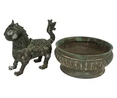 An Archaic-Style, Untitled, bronze bowl and animal figure