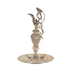 A Silvered, Untitled, bronze ewer and underplate