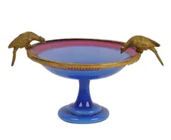 A French Gilt, Untitled, bronze and opaline glass birdbath tazza