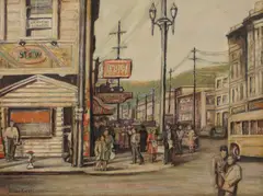 Bianca Royce, Bianca Conti Royce (Royce Bianca) California 1881-1954 Park Street Scene, oil on board