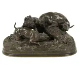 A French Patinated, Untitled, bronze animalier group