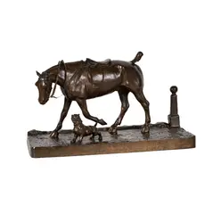 A Belgian, Untitled, bronze group of a horse and dog