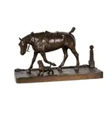 A Belgian, Untitled, bronze group of a horse and dog