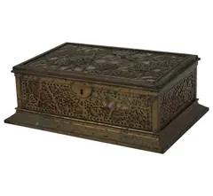 A Tiffany and Co. Grape Pattern, Untitled, bronze and slag glass cigar box