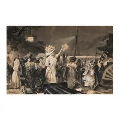 Maurice Toussaint, : The Late Arrivals pen, ink, pencil and watercolor
