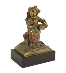 A Gilt, Untitled, bronze figure of a flower girl
