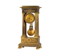 A French Empire Gilt, Untitled, bronze portico clock