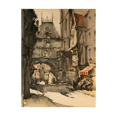 A VIntage, Untitled, lithograph of a french street scene
