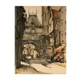 A VIntage, Untitled, lithograph of a french street scene