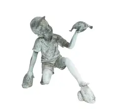 A Mark Hopkins-style, Untitled, bronze boy holding a turtle outdoor