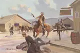 Gerald McCann, Framed, oil painting on Masonite, Gunfighters