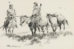 Gerald McCann, Framed, ink on paper drawing, Mountain Men