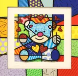 Romero Britto, Framed limited-edition "sculptograph" (three-dimensional multimedia construction) with archival UV, ink and hand-applied diamond dust, "Hugs," pencil