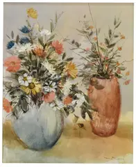 Walter McCOWN, Framed, oil on canvas painting, Still Life with Vases of Wild Flowers