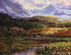 Thomas DeDecker, Framed, oil on board painting, "Autumn Mountain Valley,"