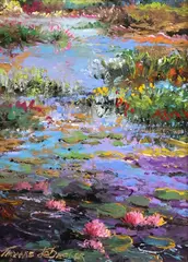 Framed by Thomas DeDecker, oil on board painting, "Lilies with Pink Flowers,", sold Dec 2024