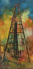 Walter McCOWN, Framed, oil on Masonite painting, Oil Derrick