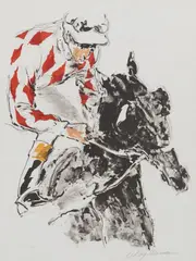 Framed by LeRoy Neiman, lithograph in colors on BFK paper, "Diamonds," from the Jockey Suite, sold Oct 2024