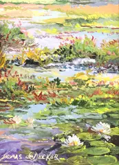 Thomas DeDecker, Framed, oil on board painting, "White Lilies & Pads,"