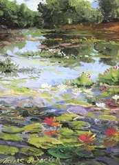 Framed by Thomas DeDecker, oil on board painting, "Lilies,", sold Jul 2024