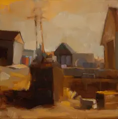 Connie Hayes, Orange and Blue in a Golden World, Vinhalhaven, 2007, Oil on canvas